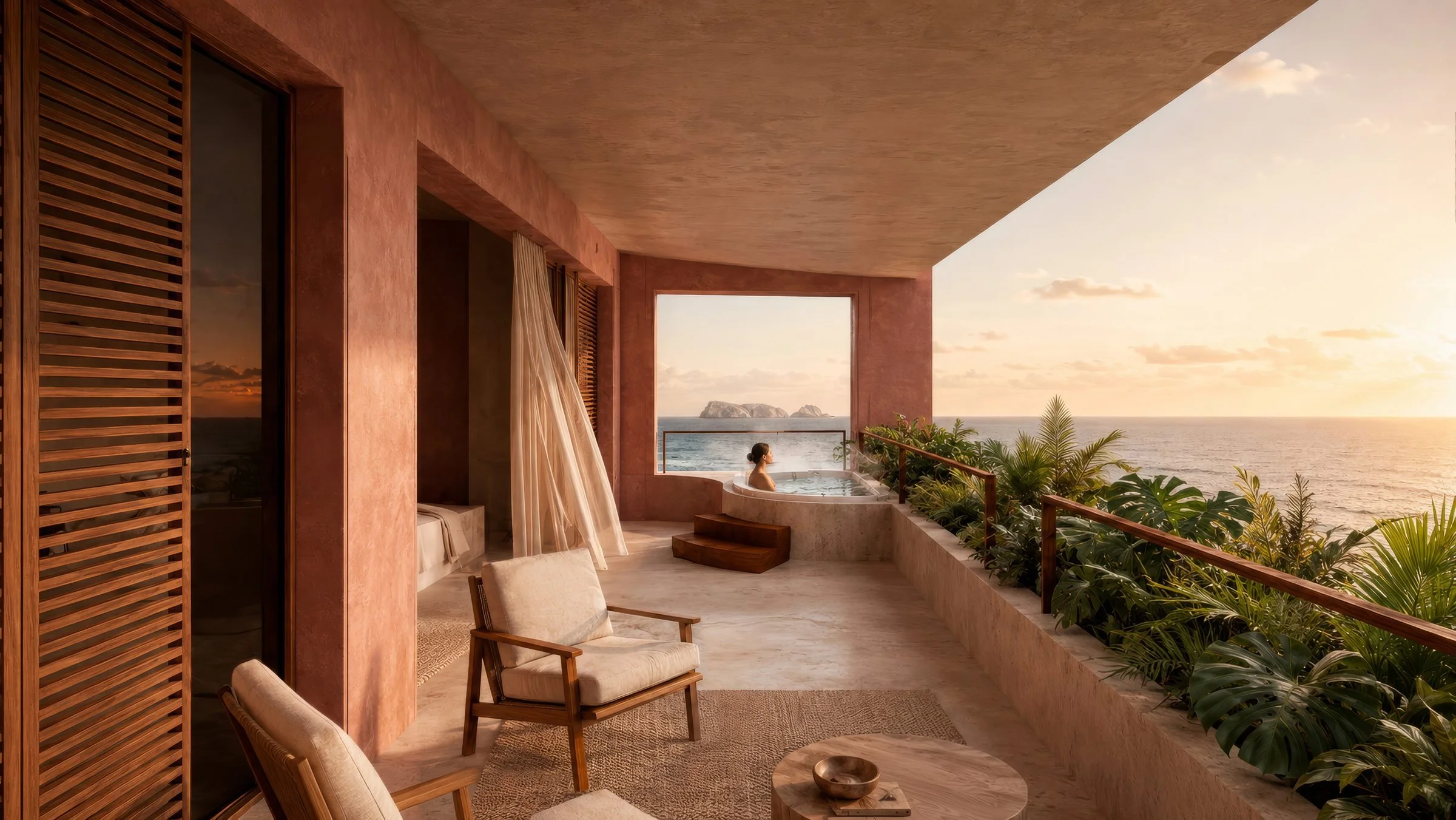 Architectural rendering of a Villas Pacífico penthouse terrace at Costa Paraíso in Zihuatanejo.