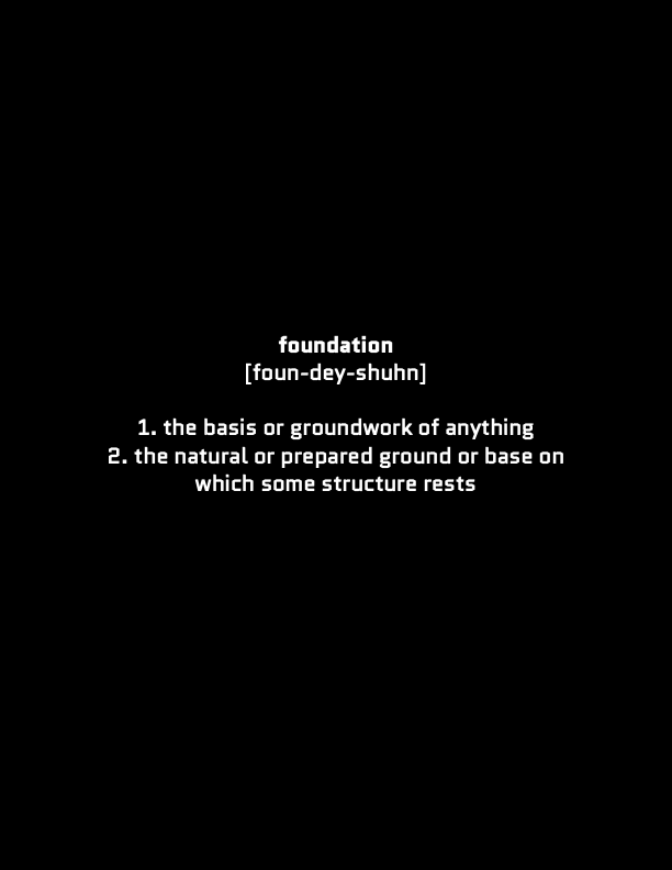 Image of dictionary page with the word 'foundation,' its phonetic pronunciation, and definitions about ground or base.