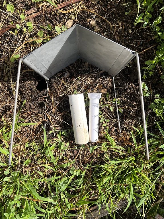 Grassland Earless Dragon survey kit showing spider tube habitat and sheet metal roof