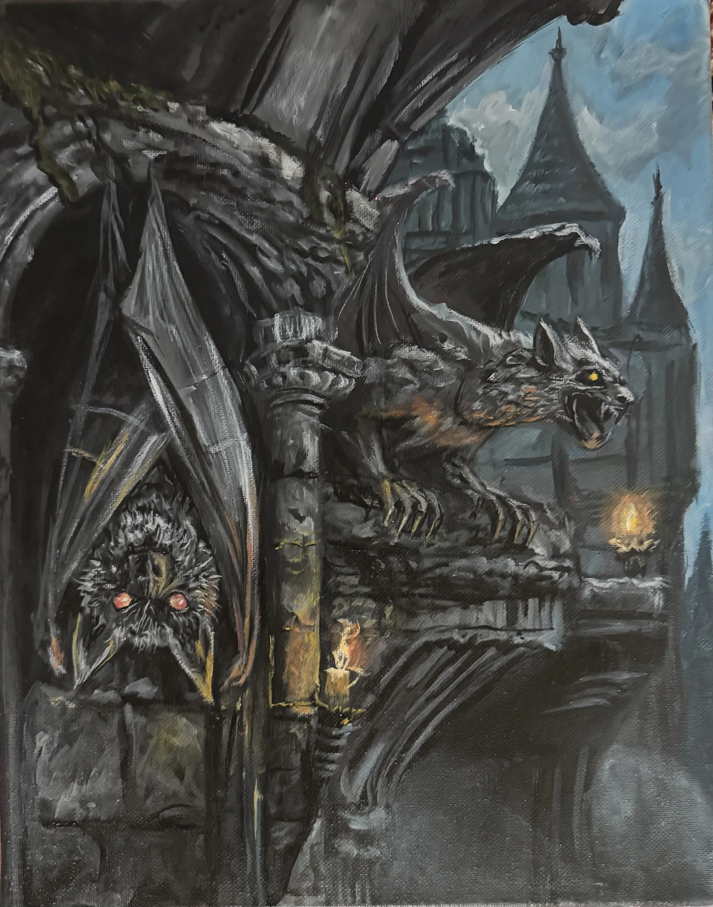 'Bat of the Keep' , 2026, Acrylic on Canvas, 14 x 11 inches