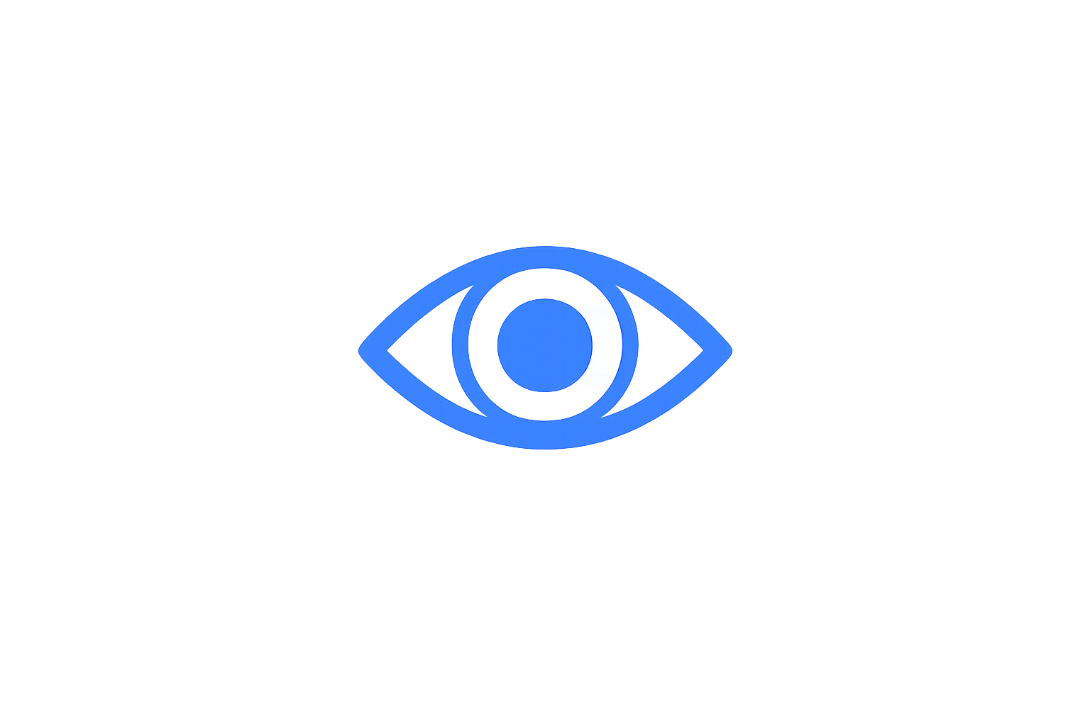 A blue eye symbol with a white outline on a black background.