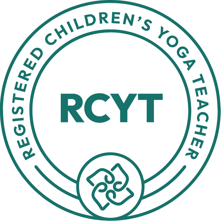 Seal for Registered Children's Yoga Teacher with the acronym RCYT in the center, encircled by the text 'Registered Children's Yoga Teacher' and a decorative logo at the bottom.