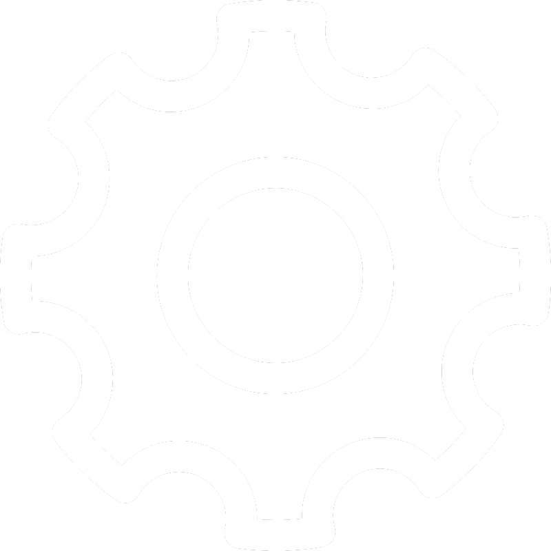 A gear or cog symbol in black and white.