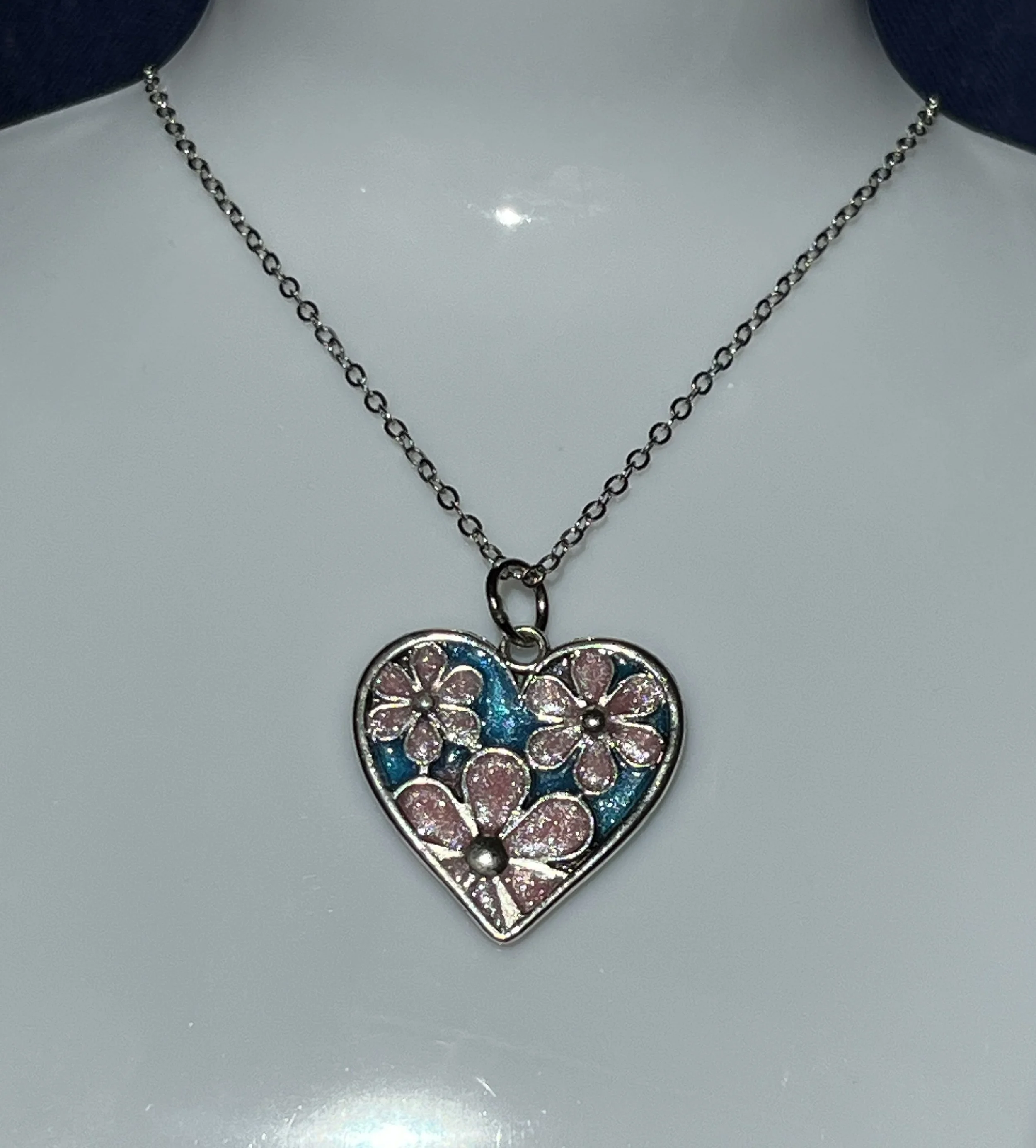 Pink Flower Heart Necklace