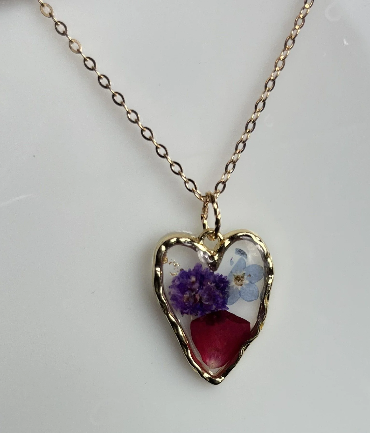 Pressed Flower Heart Necklace