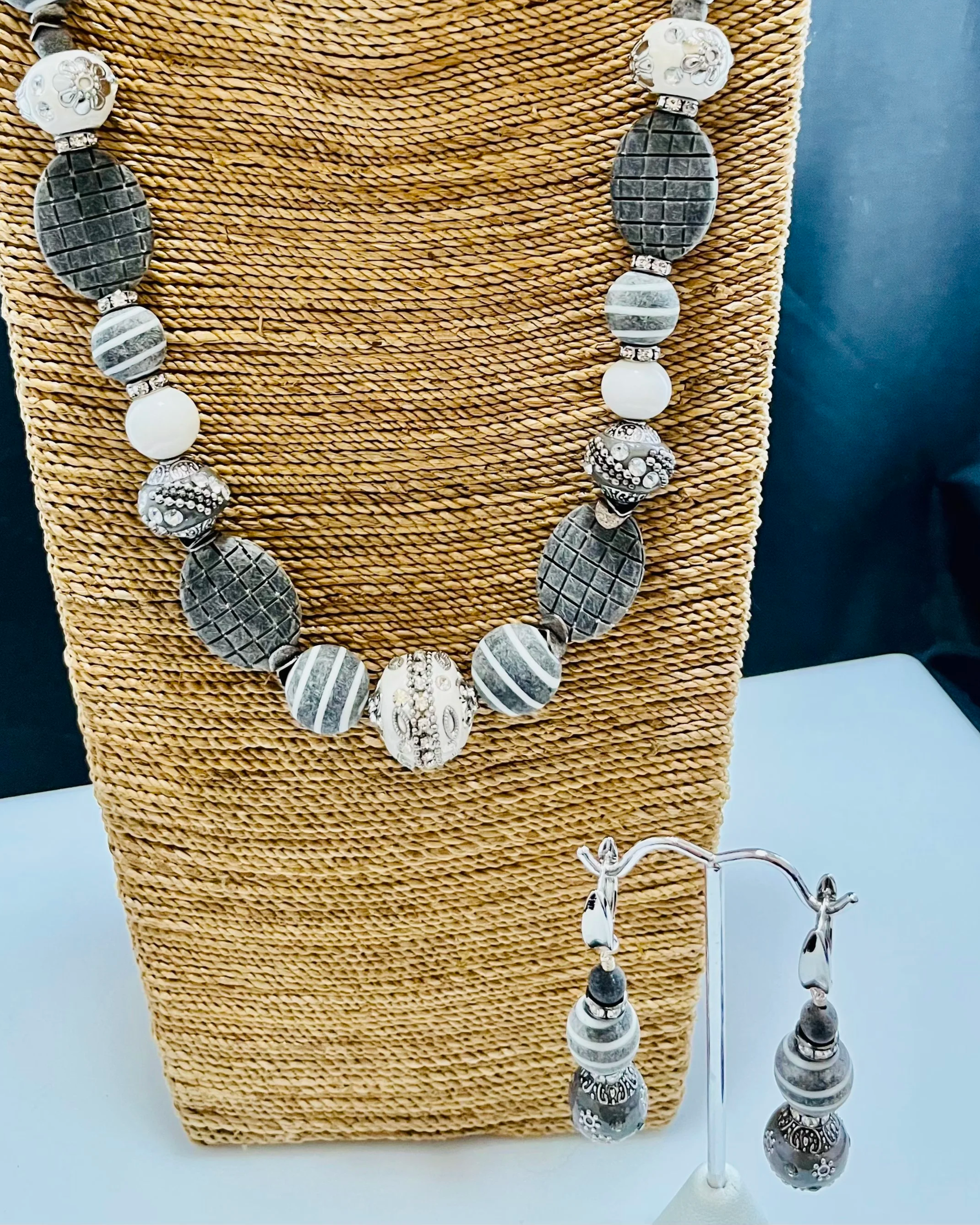 Water Buffalo Horn Bead Necklace & Earrings