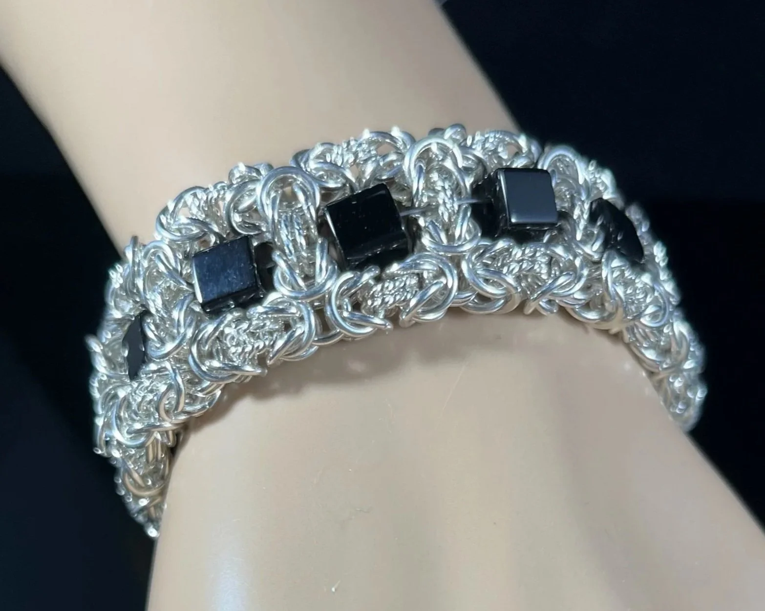 Sterling Silver Jump Ring & Black Onyx Bracelet