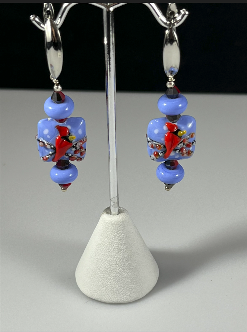 Grace Lampwork, Red Bird Earrings