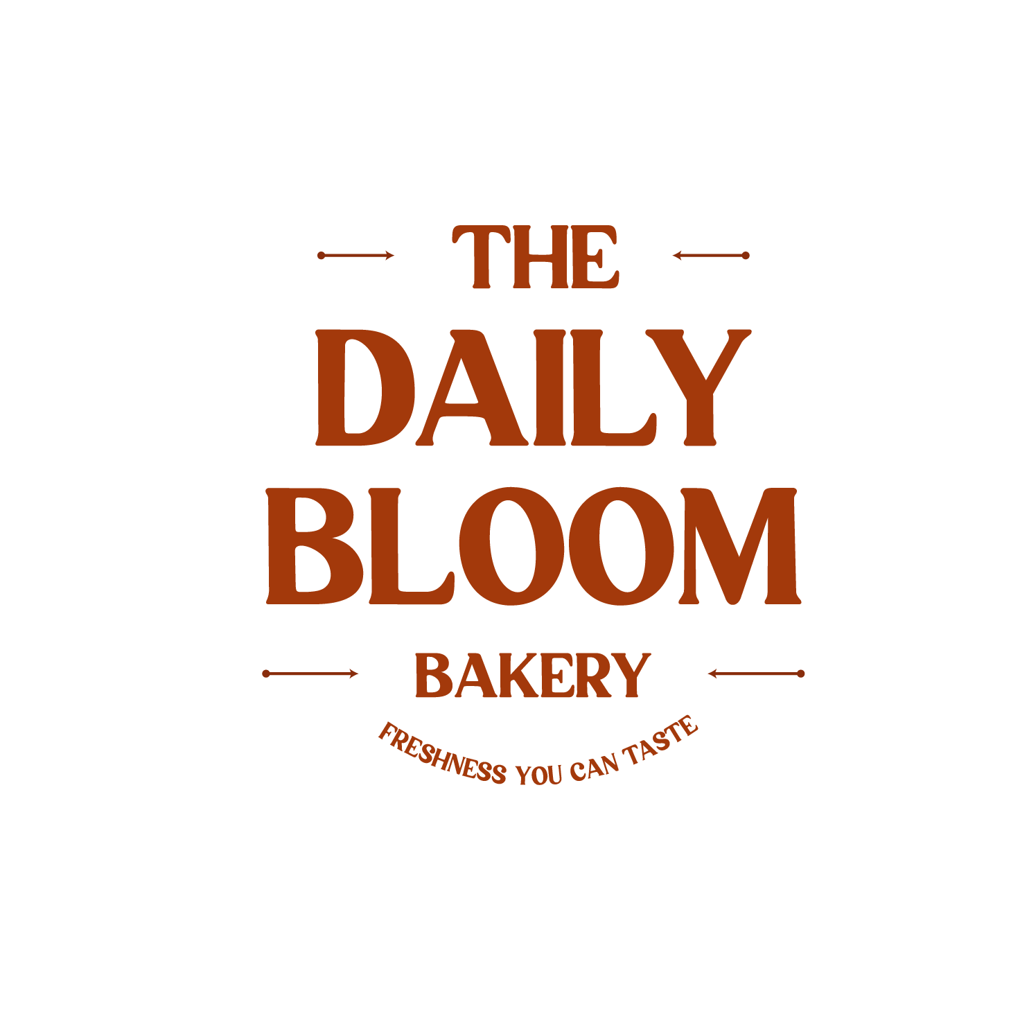 Logo for The Daily Bloom Bakery with the slogan 'Freshness You Can Taste' in brown text on a white background.