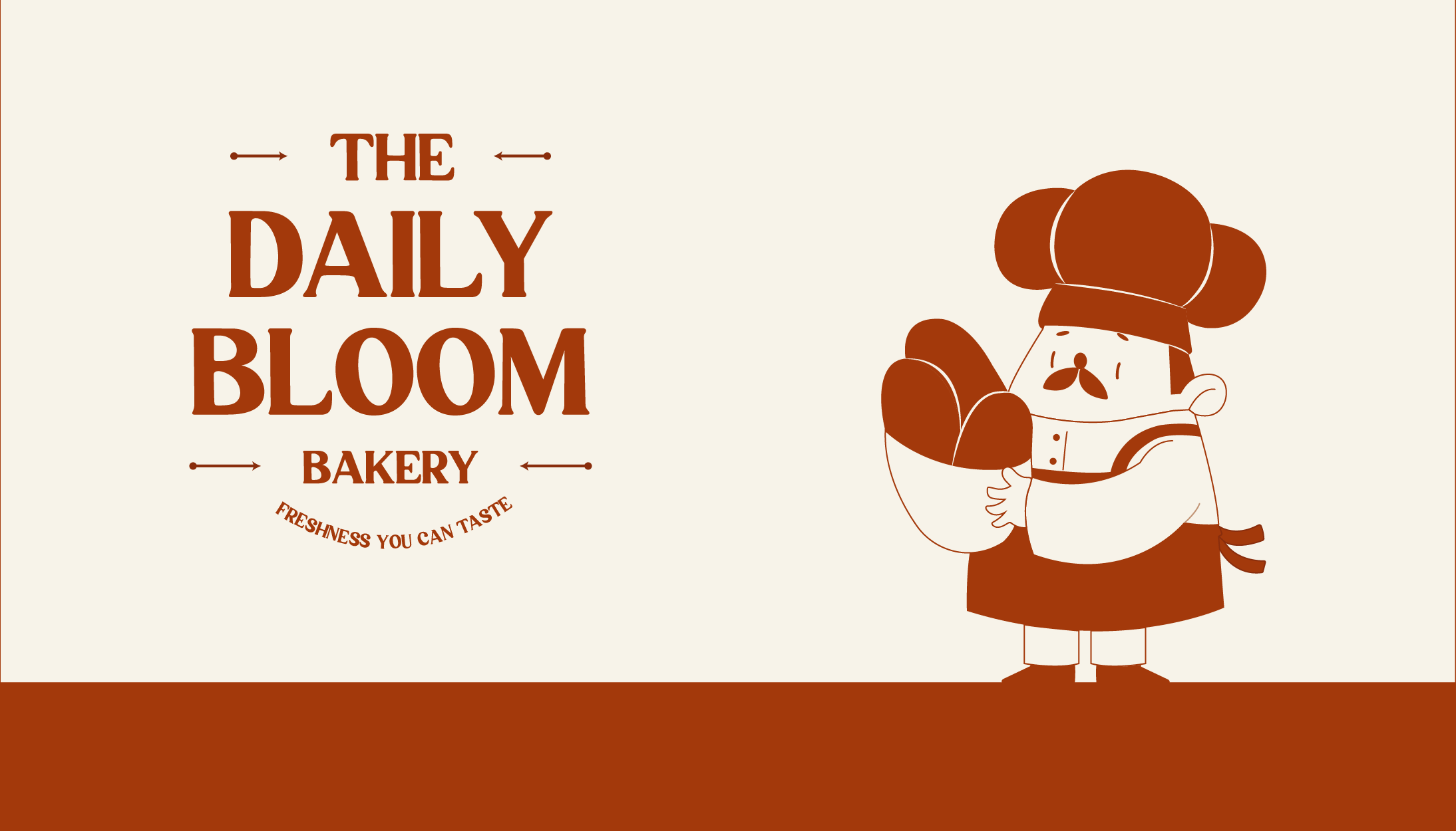 Logo for The Daily Bloom Bakery featuring a cartoon baker with a mustache, wearing a chef's hat, holding a basket of bread, with the text "The Daily Bloom Bakery" and "Freshness You Can Taste".