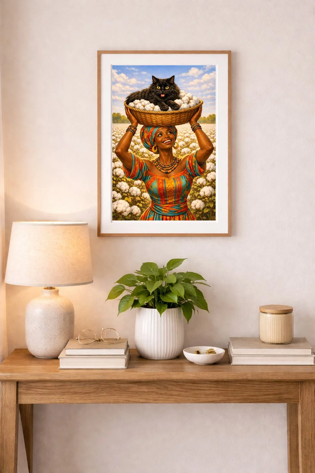 Cat and cotton field