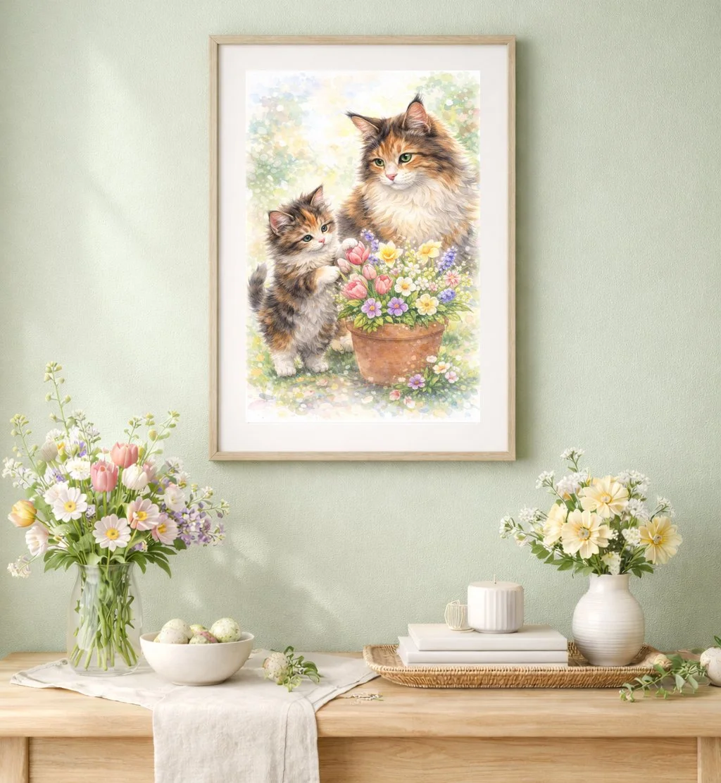 Mother and Child- Long hair tabby cats