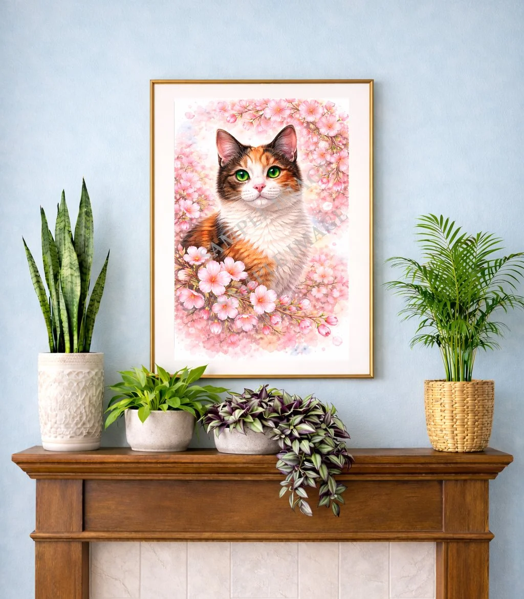 Calico cat and Sakura