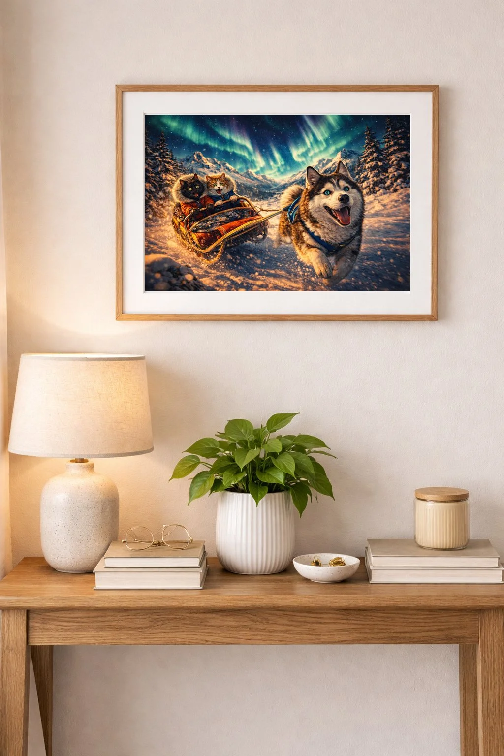 Dog sledding under Northern Lights