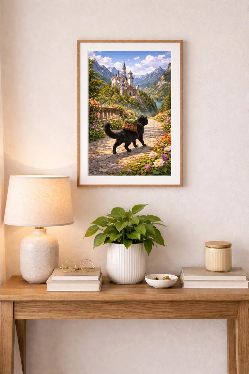 Black cat and Neuschwanstein Castle