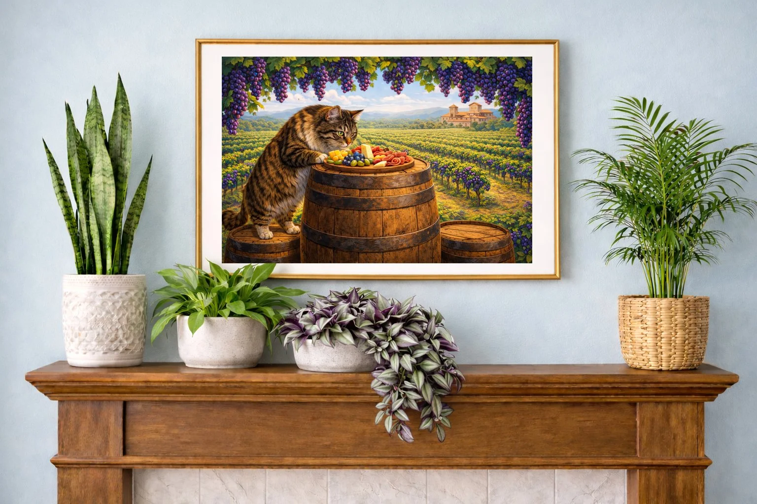 Tabby cat and vindeyard