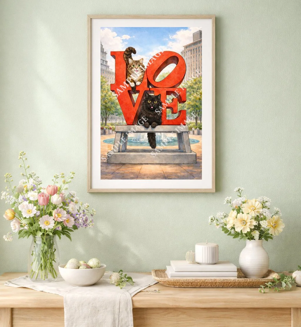 Cats and LOVE sculpture