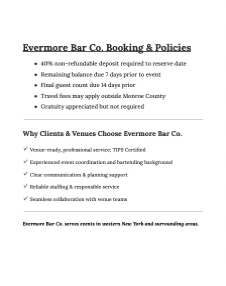 Evermore Bar Co. Booking & Policies