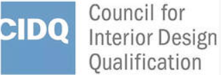 Logo for the Council for Interior Design Qualification (CIDQ) featuring a blue square with white letters and black text.