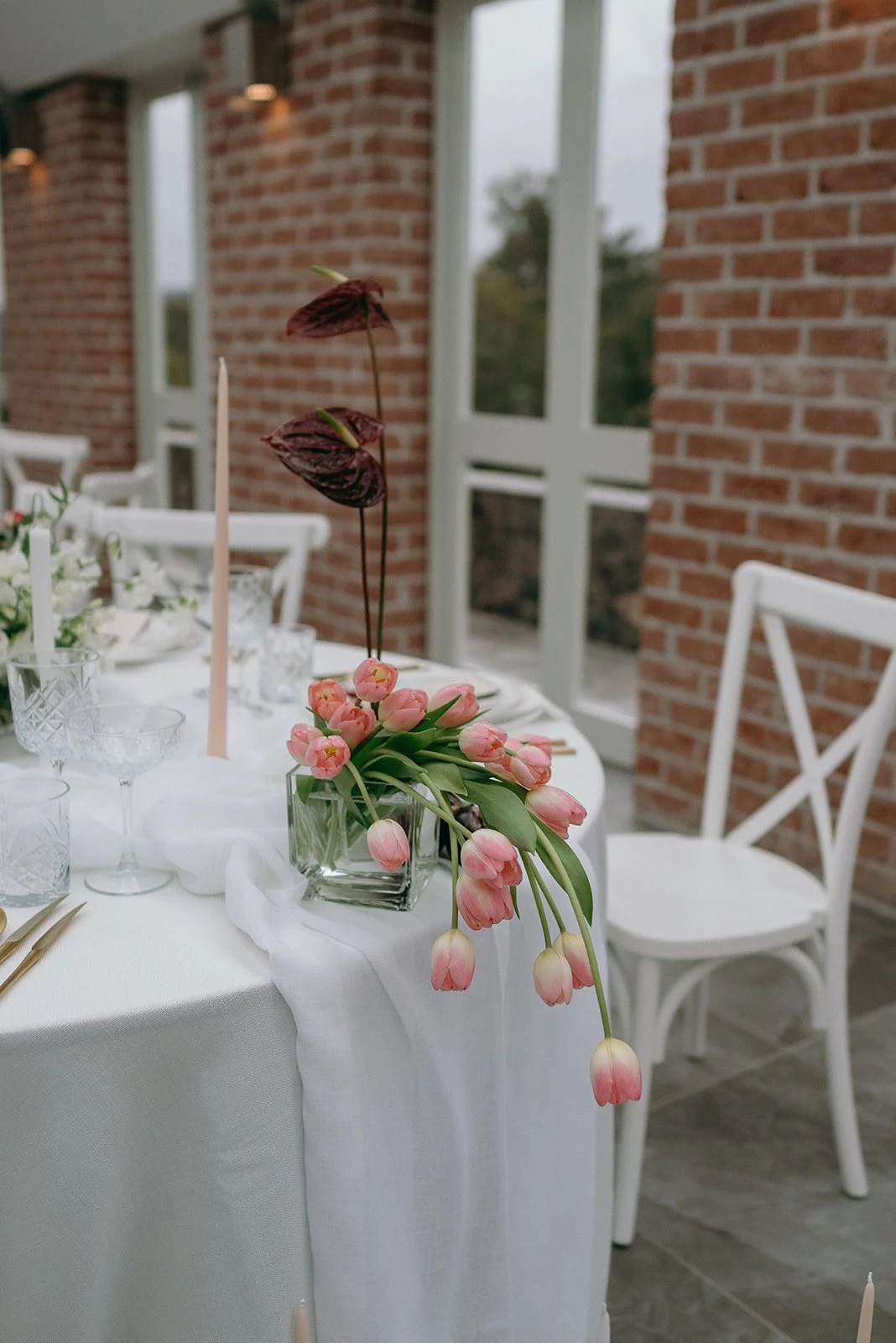 Romantic Maleny wedding florals featuring tulips and anthuriums