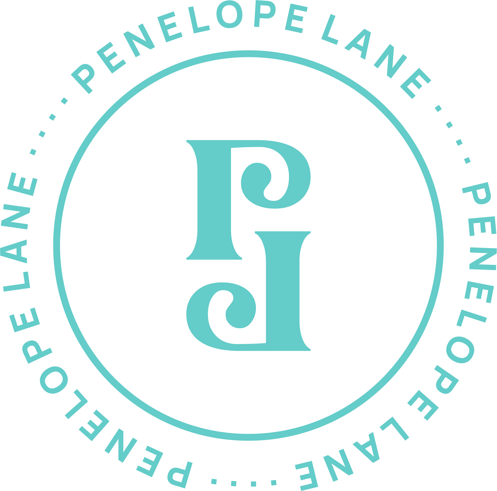 Penelope Lane circular logo in blue.