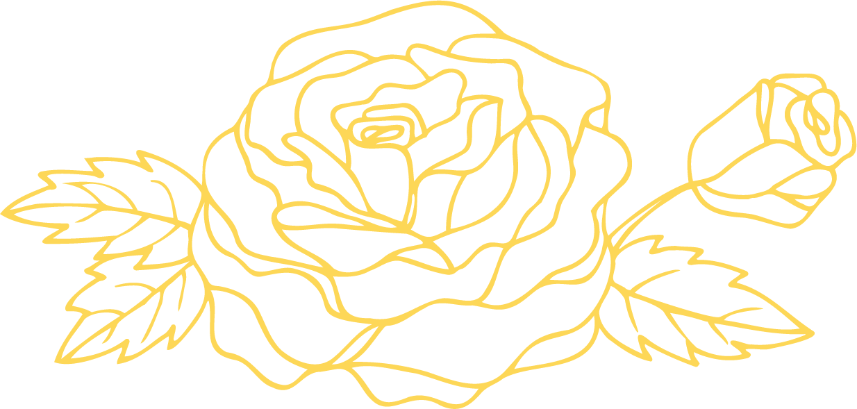 Outline drawing of a yellow roses with leaves