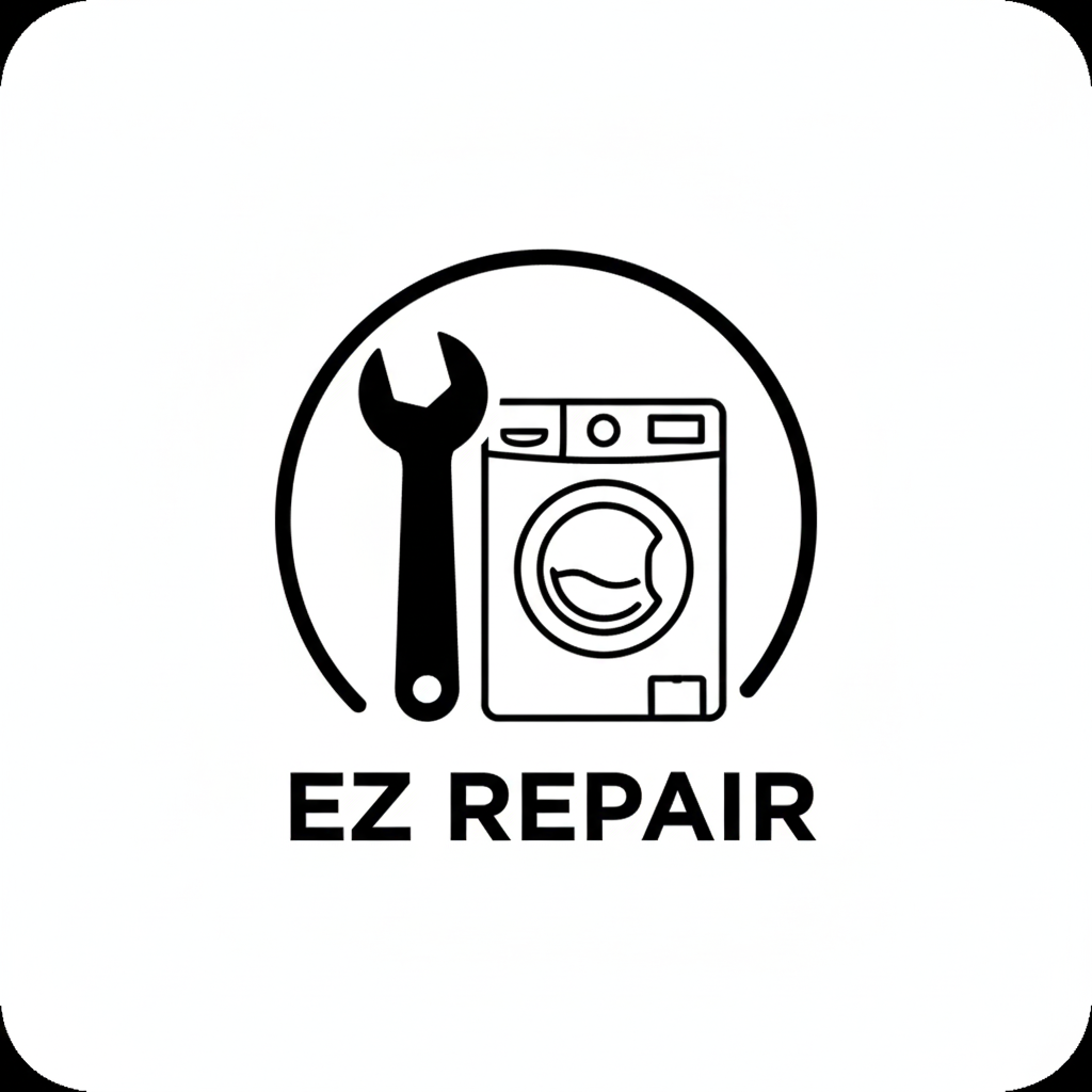 Logo for EZ Repair showing a wrench and a washing machine inside a circle with the text 'EZ Repair' beneath.