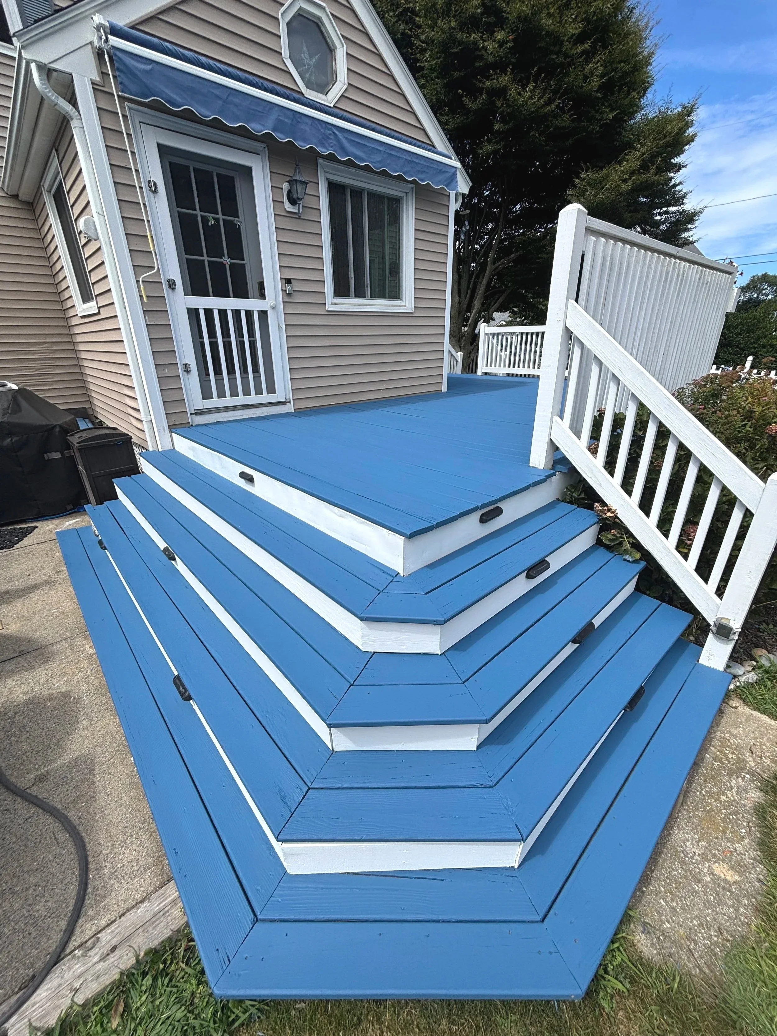 Deck refinishing and deck staining project in Massachusetts.