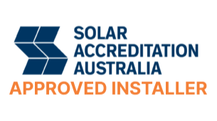 Logo for Solar Accreditation Australia with text 'Approved Installer' in orange