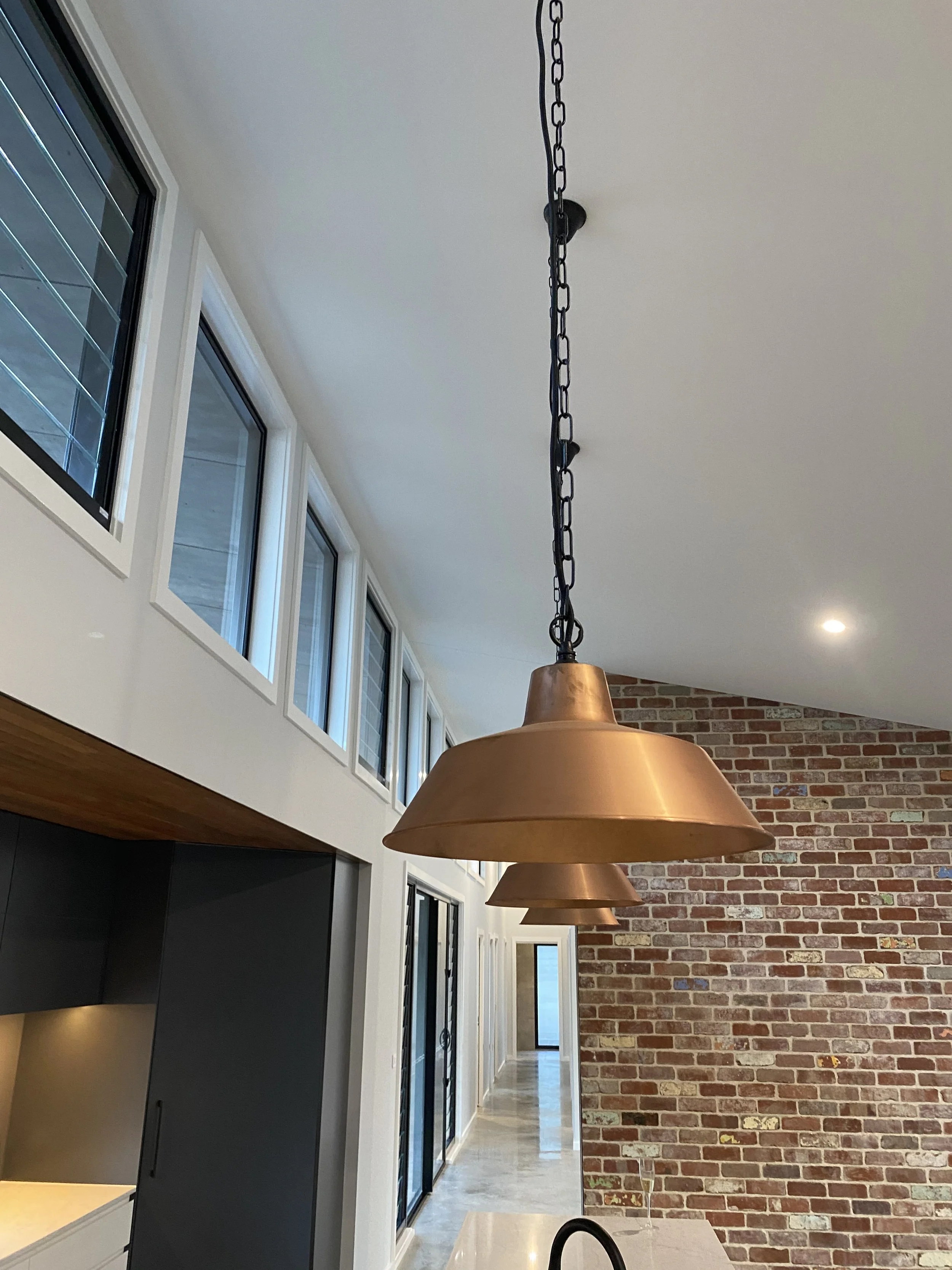 kitchen brass pendant lights  - Cowley Electrical installation