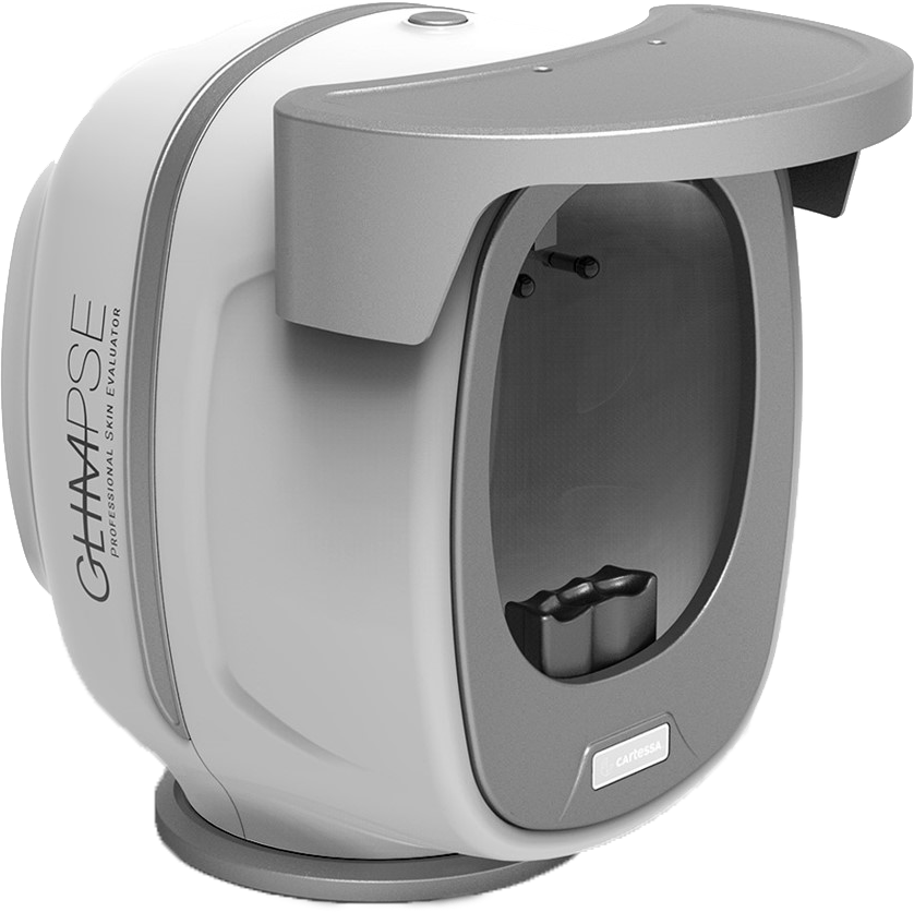 Medical skin analyzer device with a digital screen and control buttons.