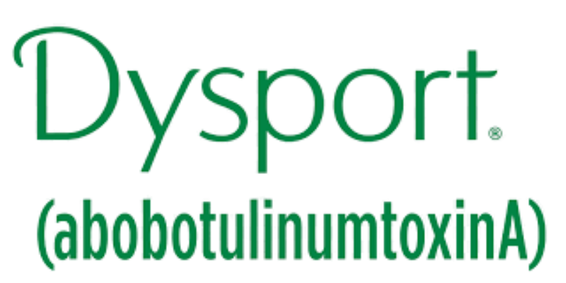 Dysport, a brand of botulinum toxin, logo in green text with a registered trademark symbol, and the chemical abbreviation for botulinum toxin A in parentheses.