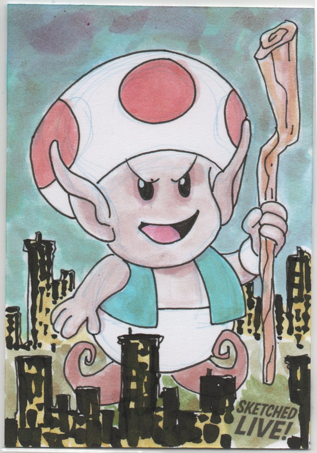 Toad Super Mario Bros Sketch Card Original