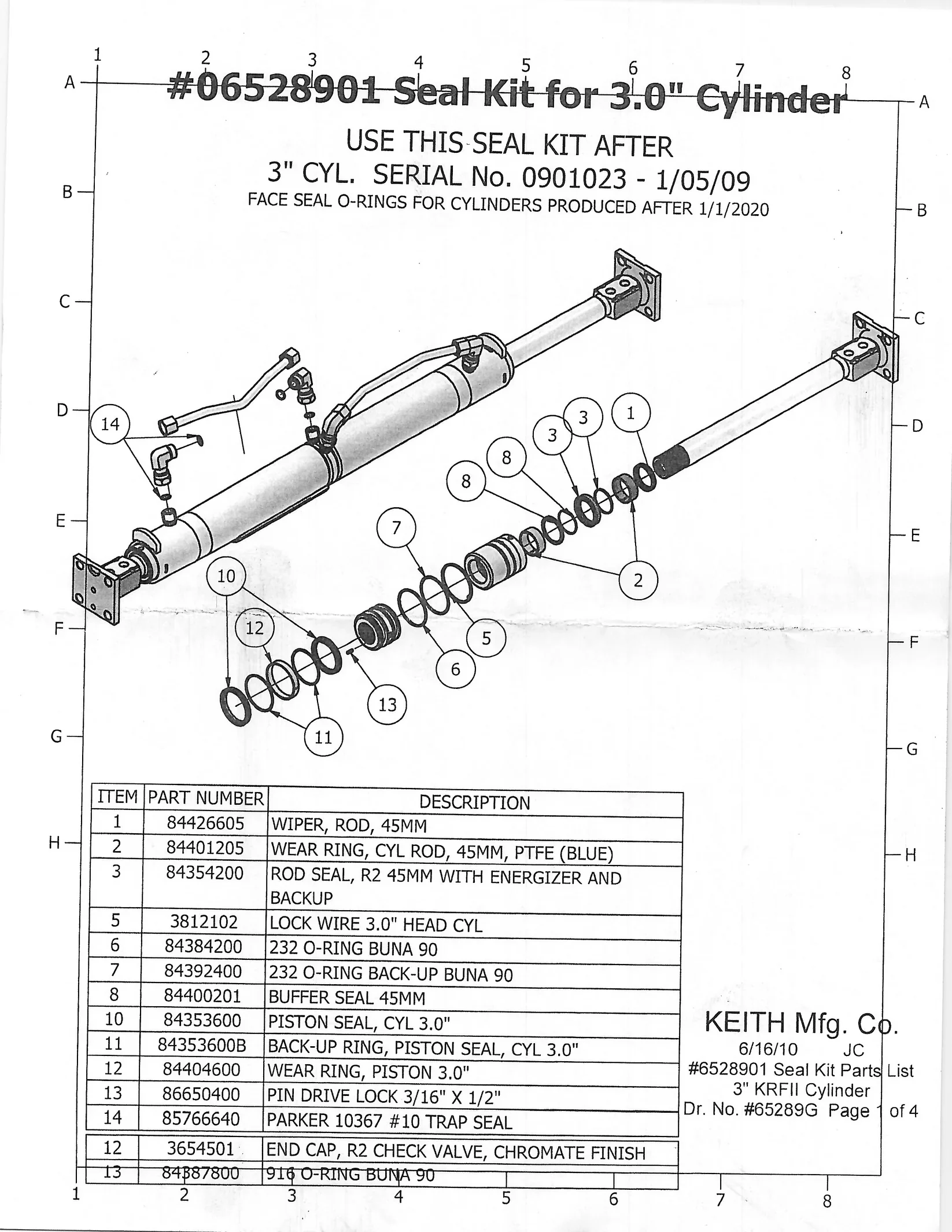 Keith Seal Kit for 3.0" Cylinder post 1/05/2009