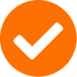 Orange checkmark icon on a black circular background