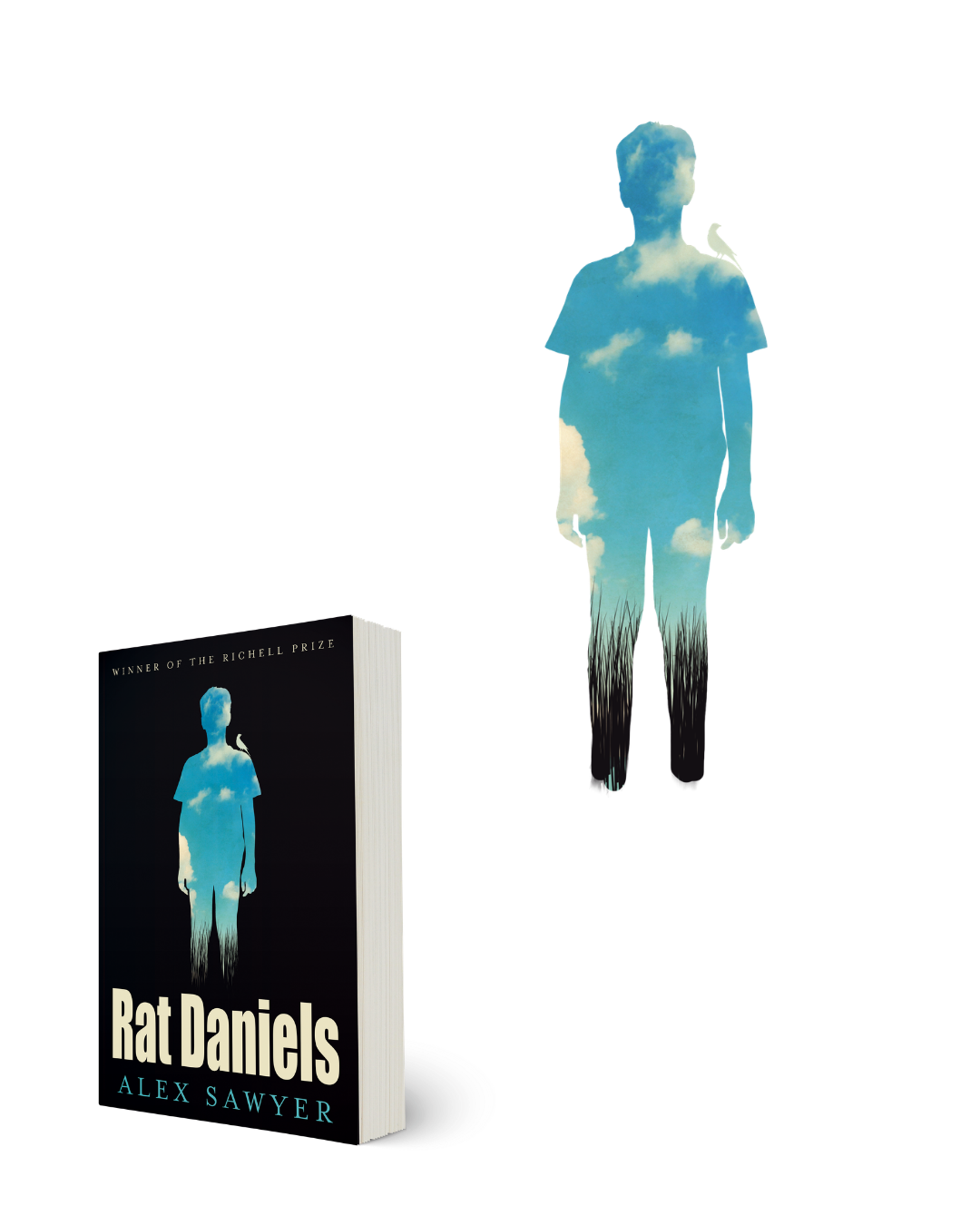 The book cover for Rat Daniels and its featured image, a young man whose silouette is made of clouds