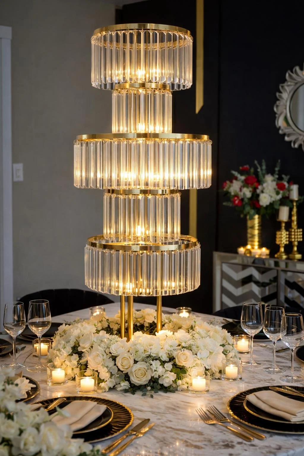 Gold crystal chandelier stand