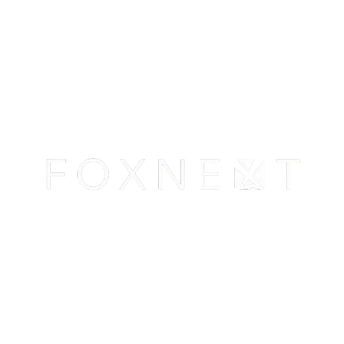 Logo for Fox Next with stylized text and geometric design.