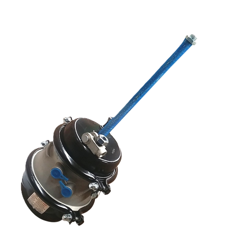 A vacuum cleaner motor with a long blue tube attached, set against a white background.