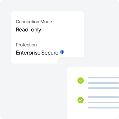 Screenshot of a system or app settings showing Connection Mode as Read-only and Protection as Enterprise Secure, with a check mark on a document or list.