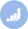 Blue circle with a white upward trending bar chart and arrow indicating growth or progress.