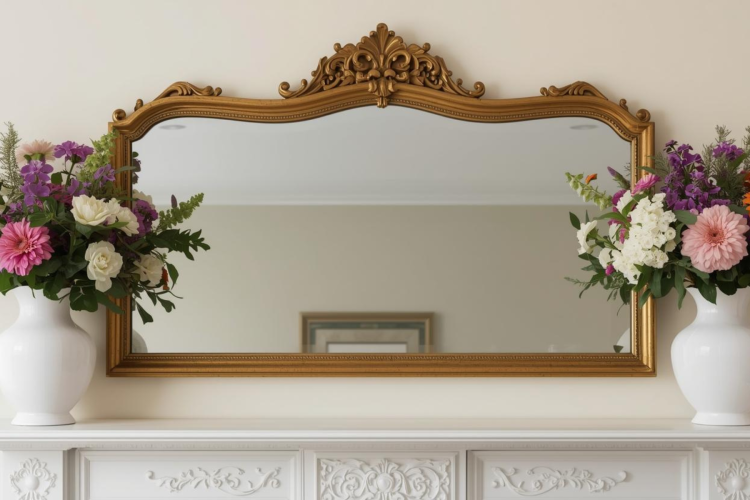 gold mirror mantel spring home decor