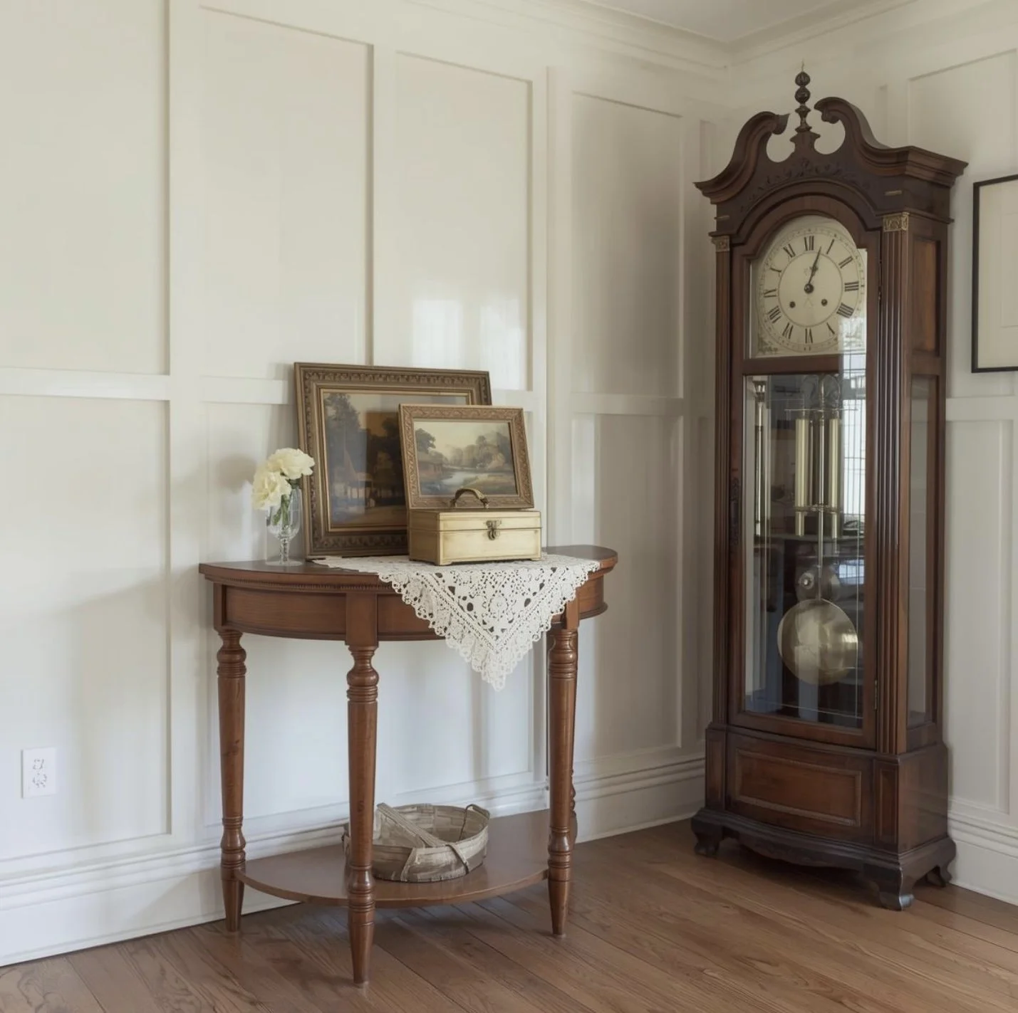 wooden half moon console spring home decor