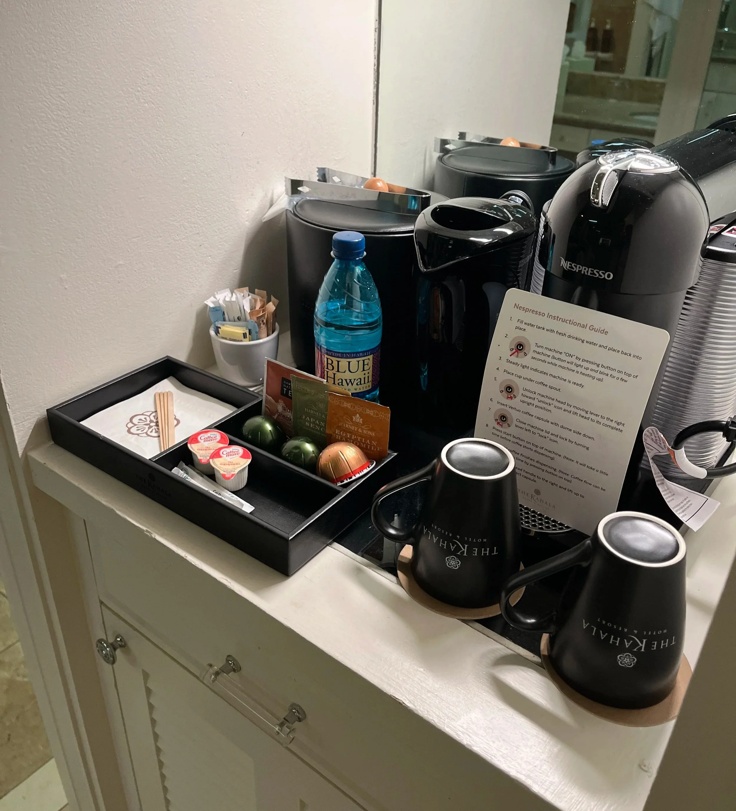 coffee and Nespresso area of the room at Kahala Resort