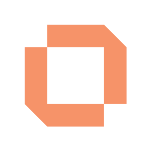 A stylized orange geometric logo with a black background.