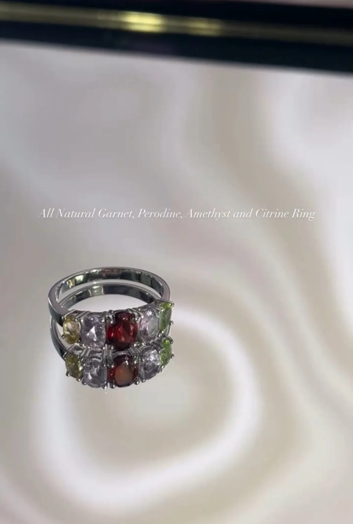 All Natural Garnet, Perodine, Amethyst and Citrine Ring