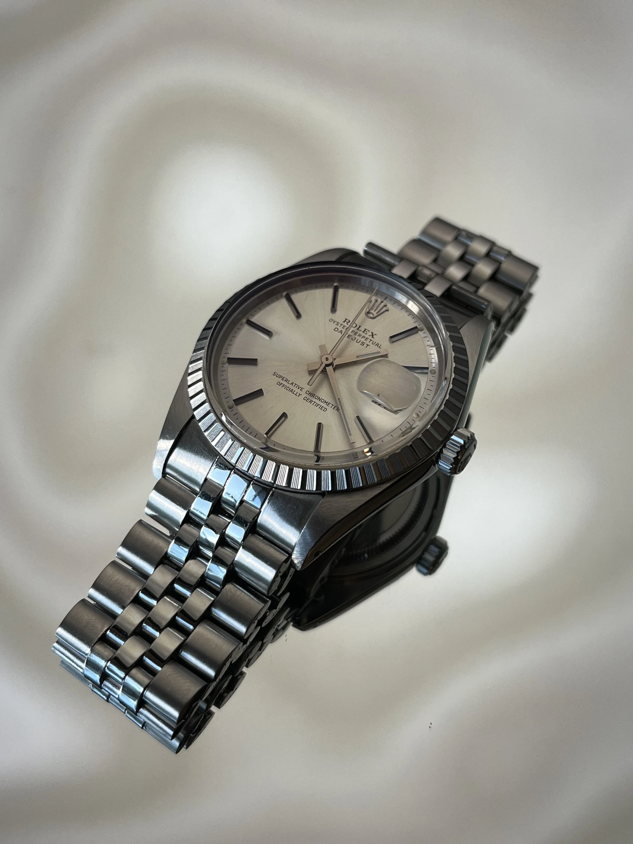 Rolex Ref. 1603 36mm Datejust Steel Engine-Turned Jubilee Silver Dial
