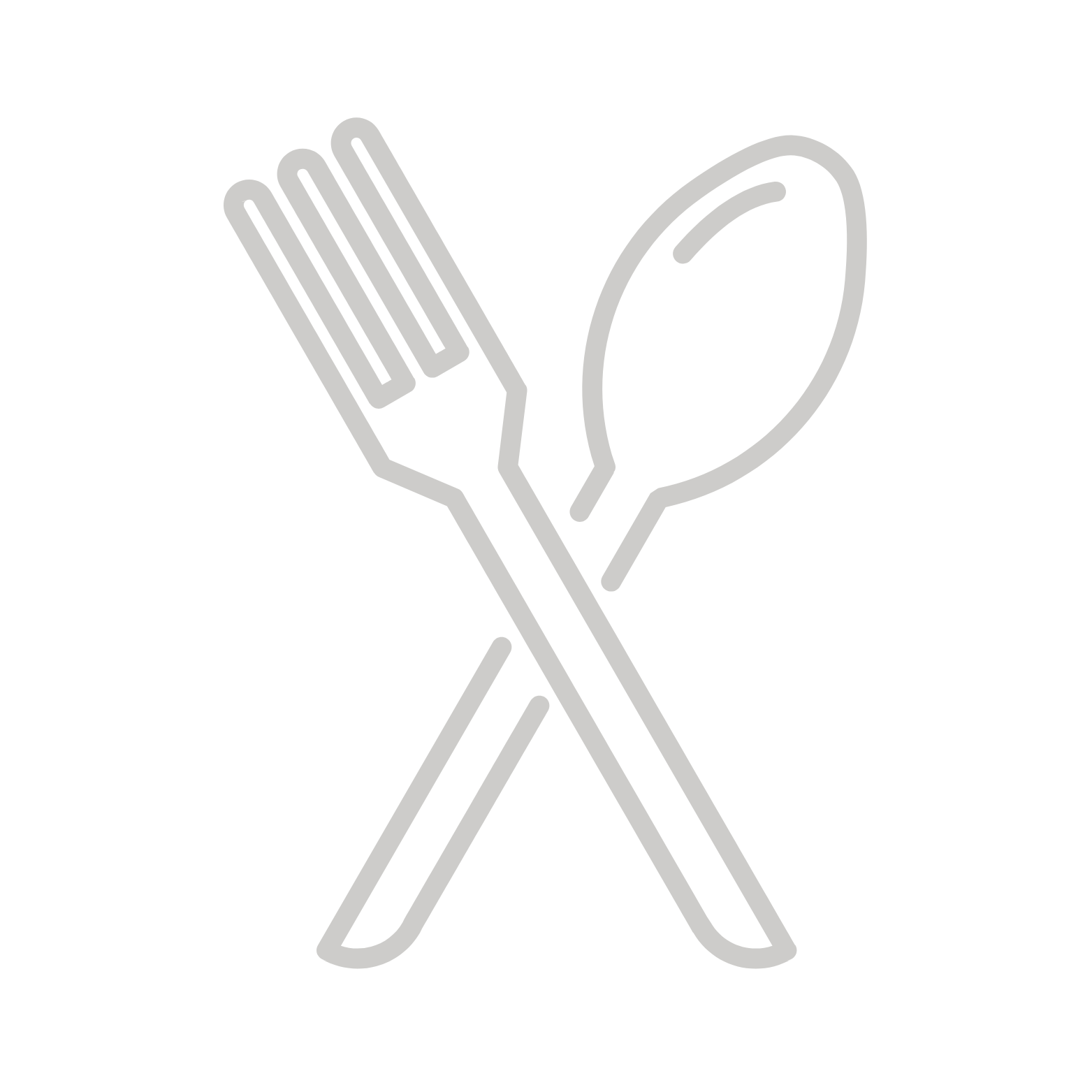 Line art of a fork and a spoon crossed over each other.