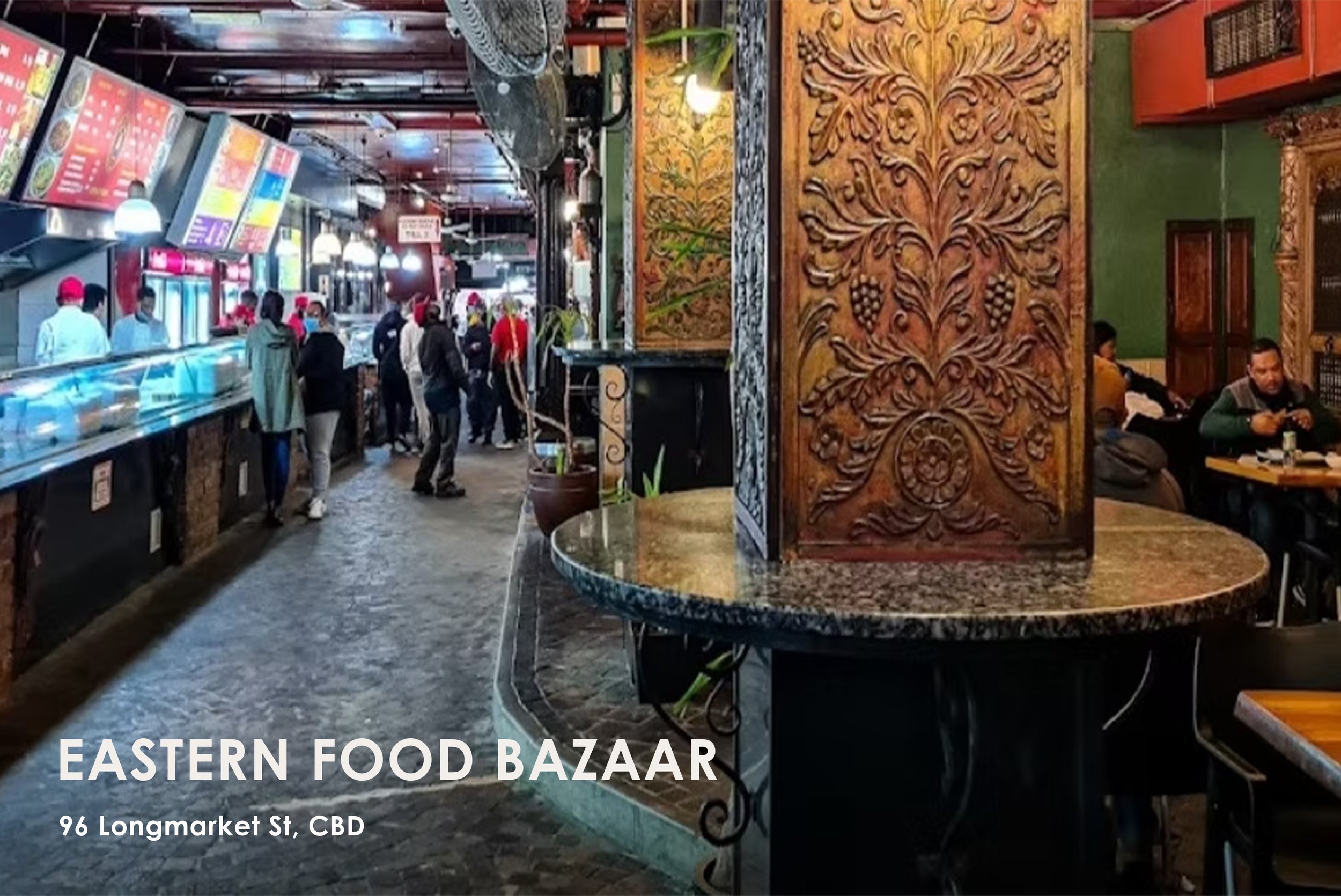 Regional Indian, Turkish and Chinese cuisine can be found in this indoor cobbled street of canteen style food stalls. Brimming with the dynamic energy of locals and tourists alike, an affordable meal and an anecdotal experience comes with this Cape T