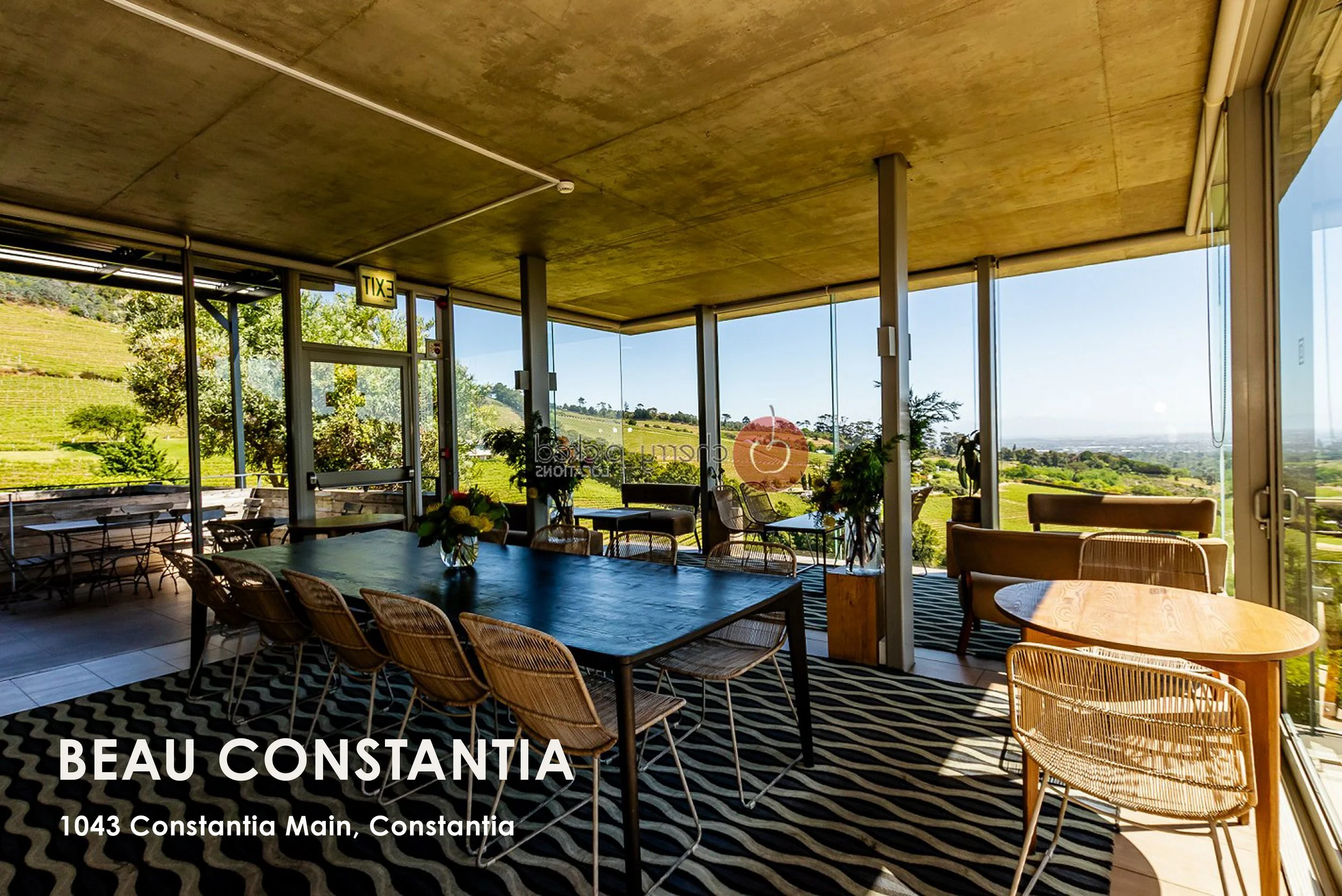 Beau Constantia is a boutique wine estate perched high on the slopes of the Constantia mountains, offering breathtaking views over False Bay and the vineyards below. Known for its elegant wines and relaxed tastings, it’s also home to Chef's Warehouse